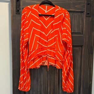 Free People Women's Orange Chevron Top